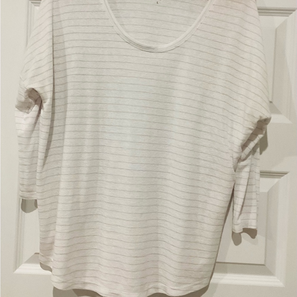 LOFT Women's Light Gray Striped Long Sleeve Top